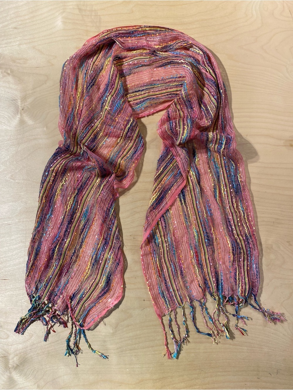 Women’s Pink Multicolor Striped Scarf (RV)